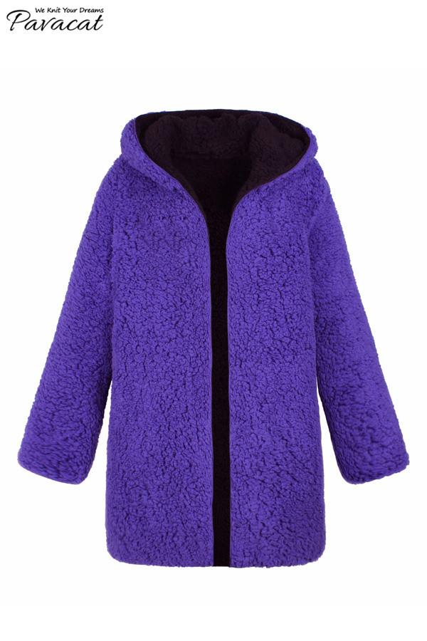 Reversible Faux Lambswool Thick Jacket - Purple/Black