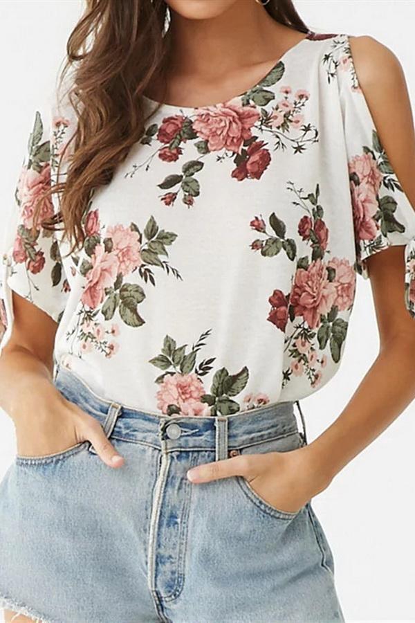 Round Collar Short Sleeve Printing T-shirt