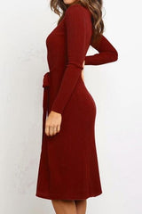 Round Neck Belt Long-sleeved Dress