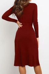 Round Neck Belt Long-sleeved Dress