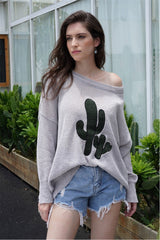 Round Neck Drop Shoulder Sweater - Gray