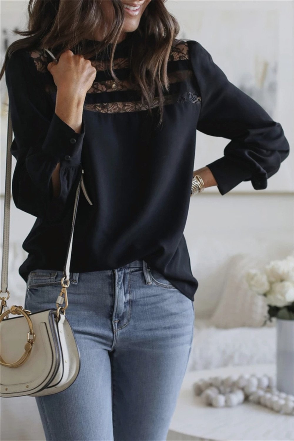 Round Neck Lace Stitched Shirt