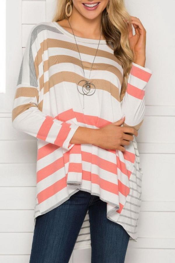 Round Neck Loose Stripe Long Sleeve