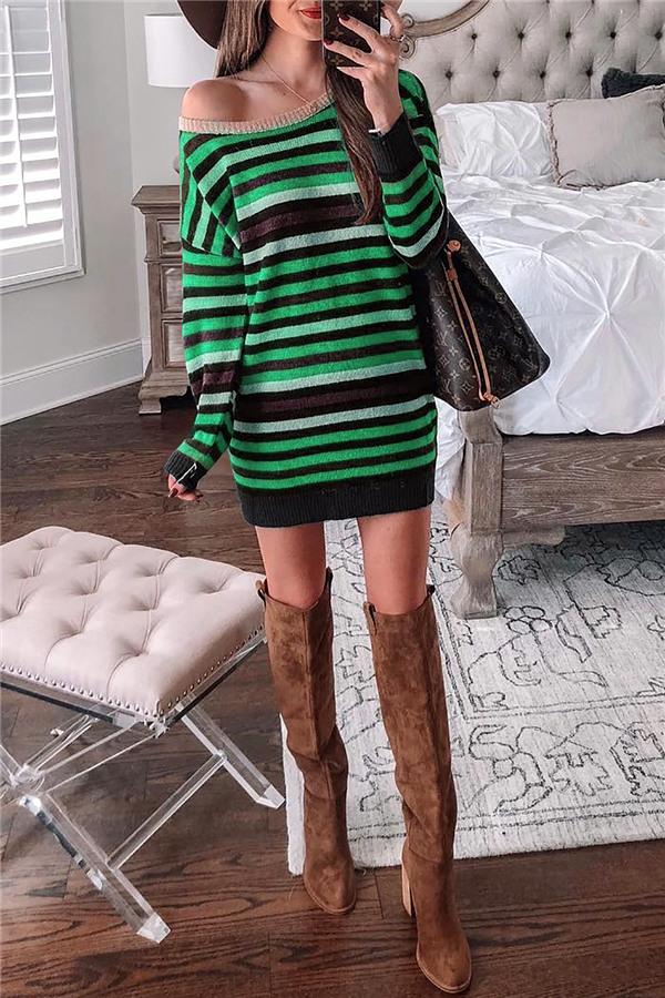 Round Neck Striped Loose Dress