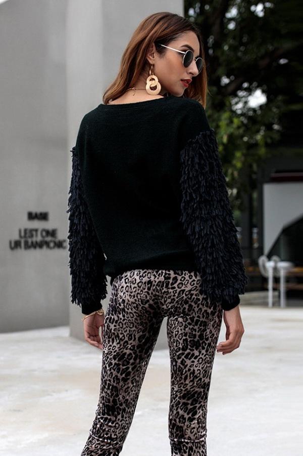 Round Neck Tassel Sleeve Sweater