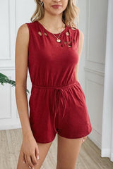 Round-necked Pocket Drawstring Waist Jumpsuit