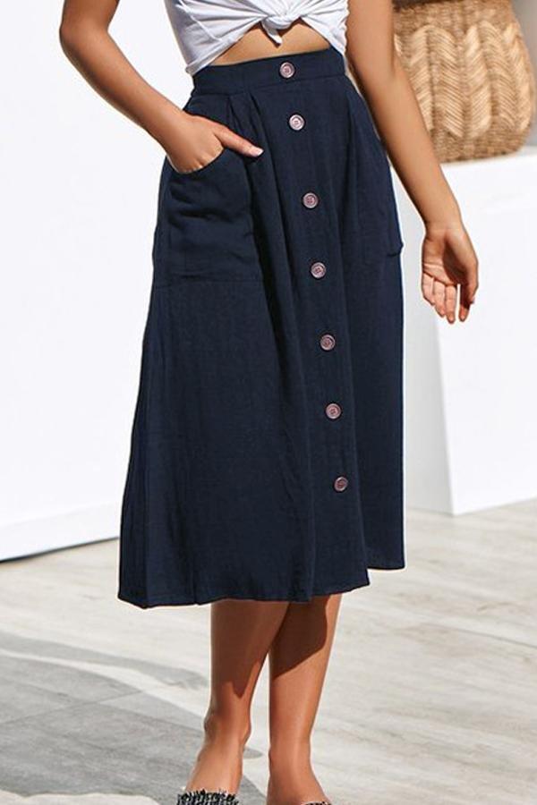 Row Button Loose Pocket Skirt