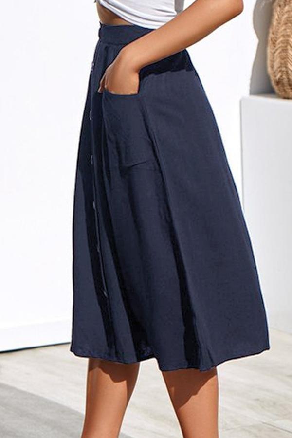 Row Button Loose Pocket Skirt