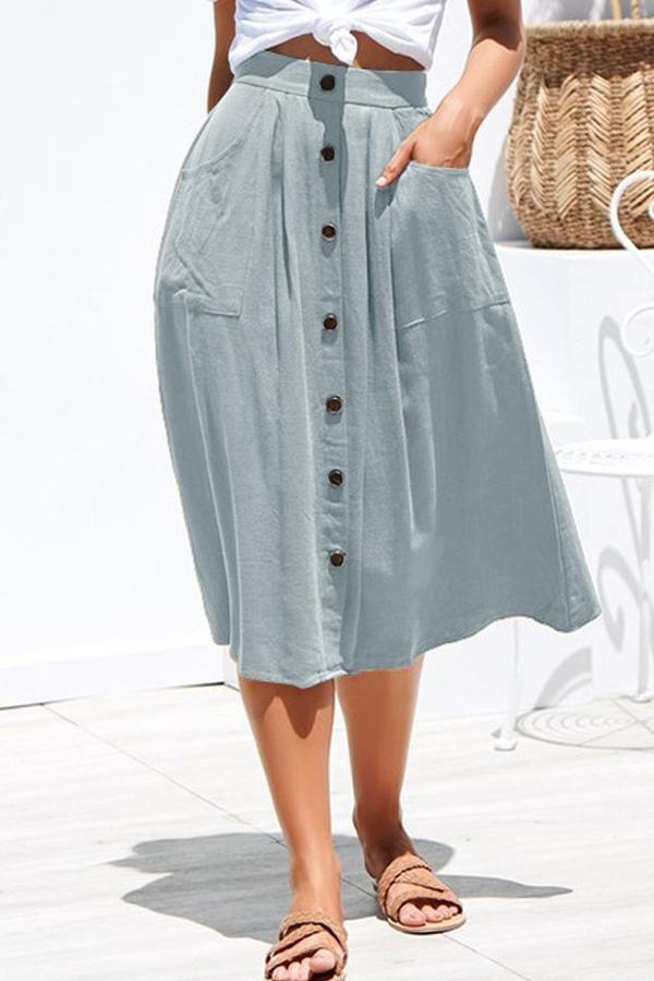 Row Button Loose Pocket Skirt