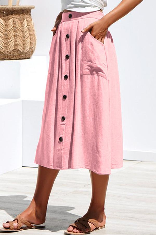 Row Button Loose Pocket Skirt