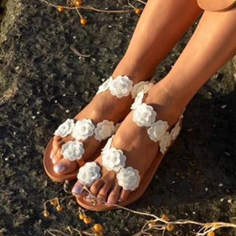 Beach White Summer Flat Flower Sandals Holiady Slippers