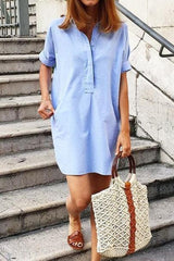 Short Sleeve Buttons Denim Dress