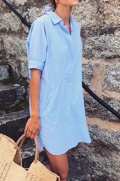 Short Sleeve Buttons Denim Dress