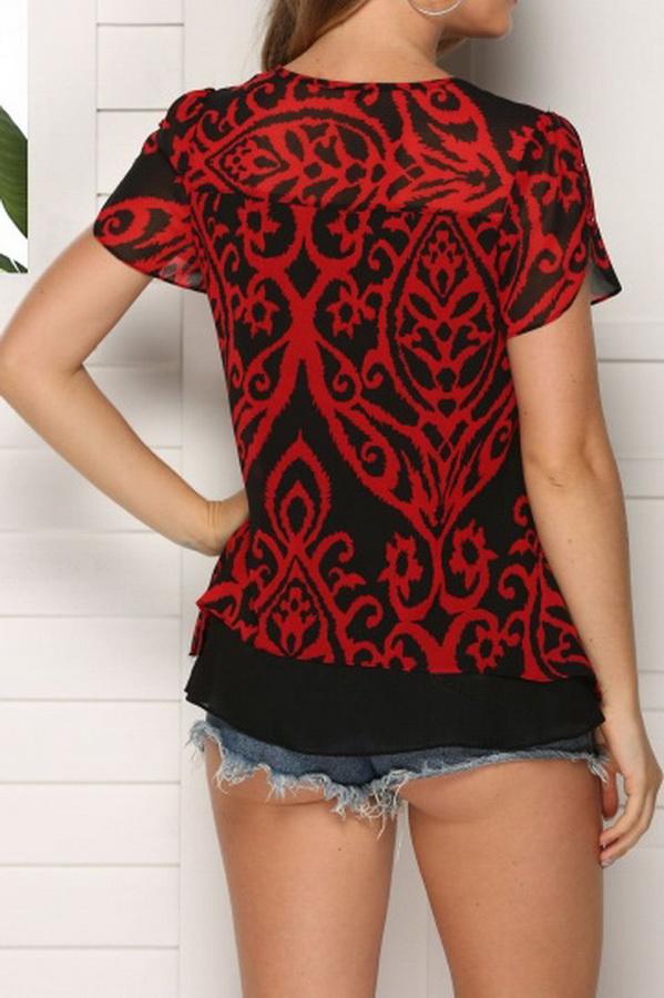 Short-sleeved Lace Top With Flounces