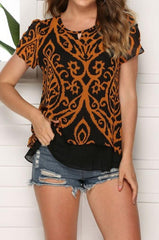 Short-sleeved Lace Top With Flounces