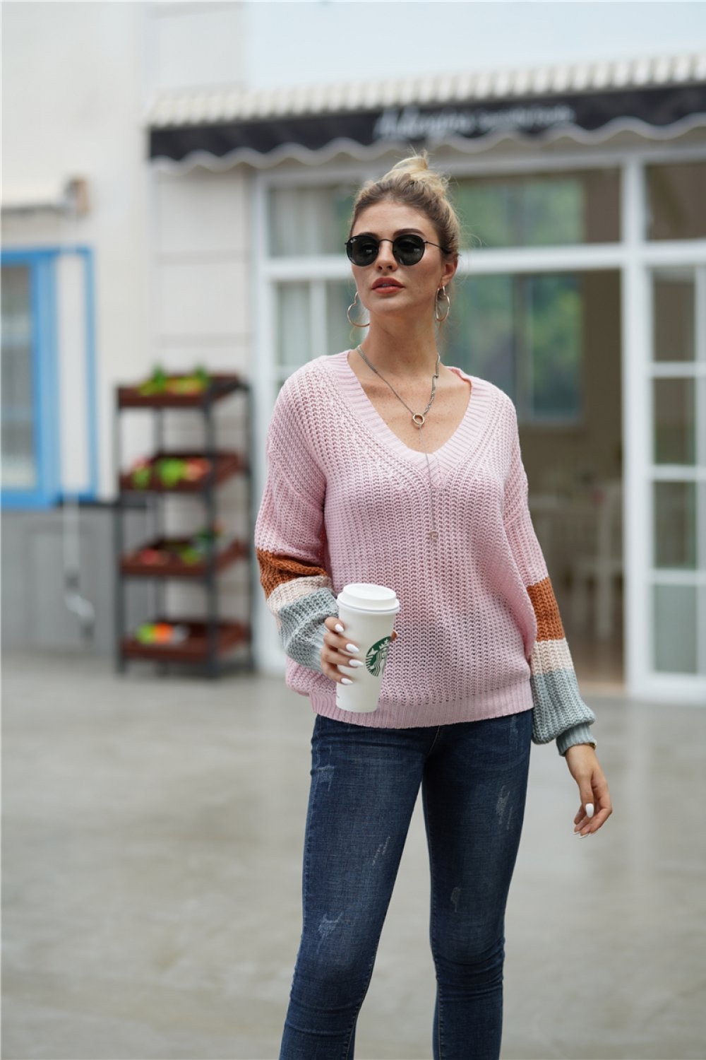 Simple Round Neck Loose Sweater - Grey