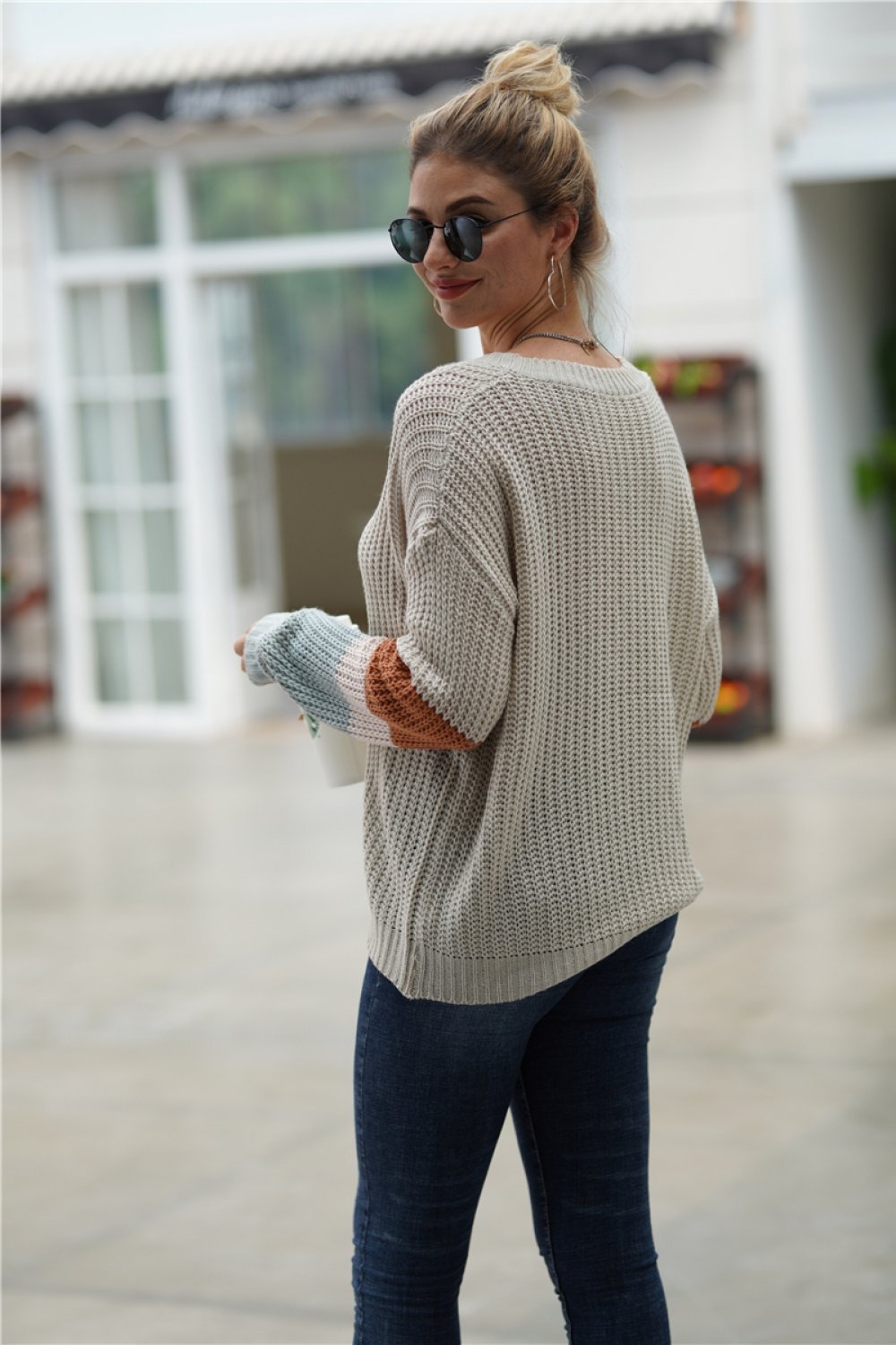 Simple Round Neck Loose Sweater - Grey