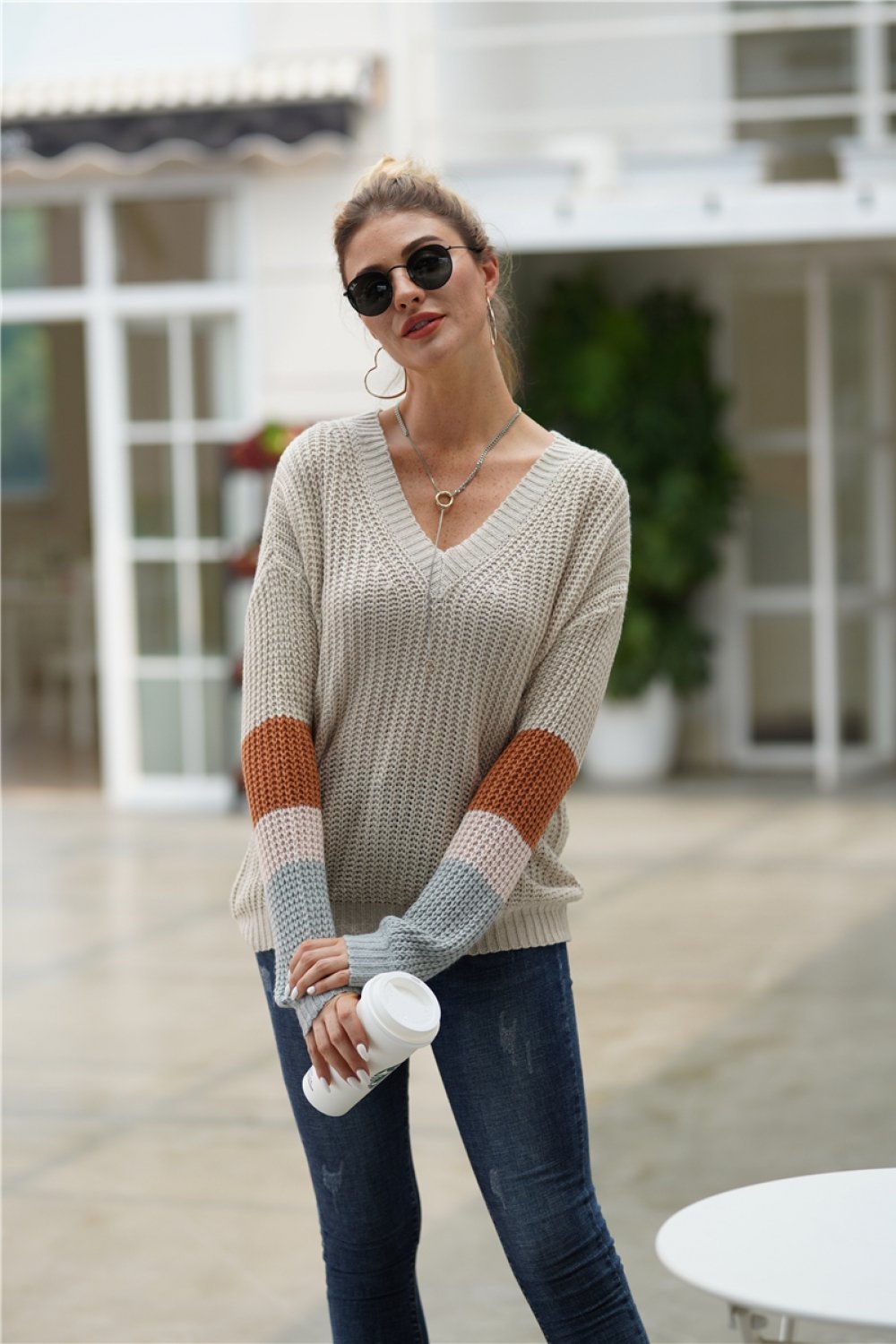 Simple Round Neck Loose Sweater - Grey