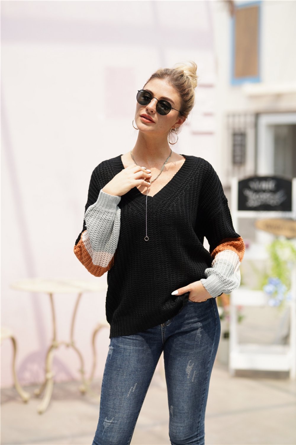 Simple Round Neck Loose Sweater - Grey