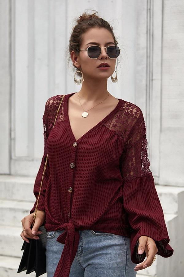 Single Breasted Front Knot Shirt