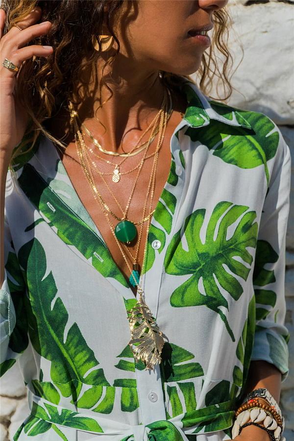 Single Breasted Long-sleeved Chiffon Print Dress