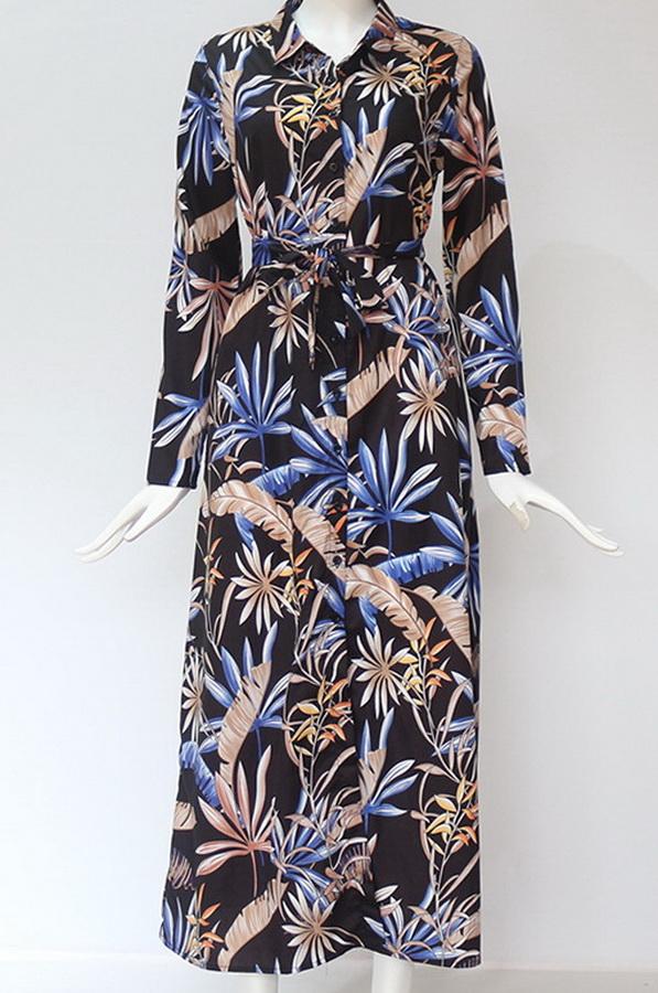 Single Breasted Long-sleeved Chiffon Print Dress