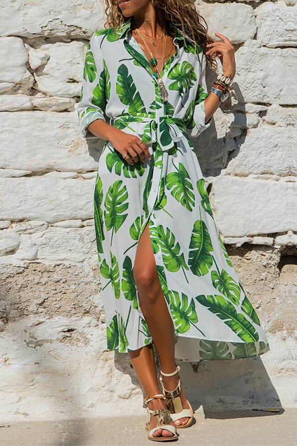 Single Breasted Long-sleeved Chiffon Print Dress