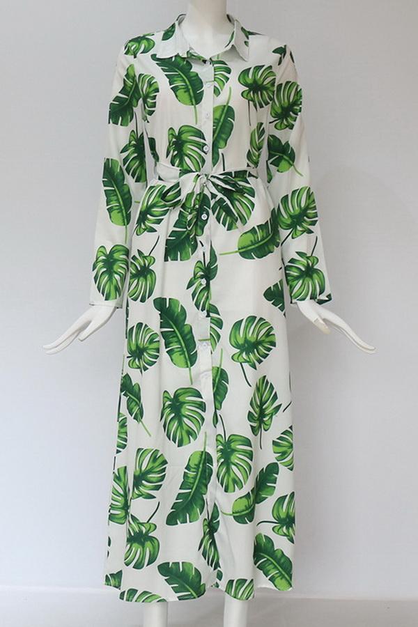 Single Breasted Long-sleeved Chiffon Print Dress