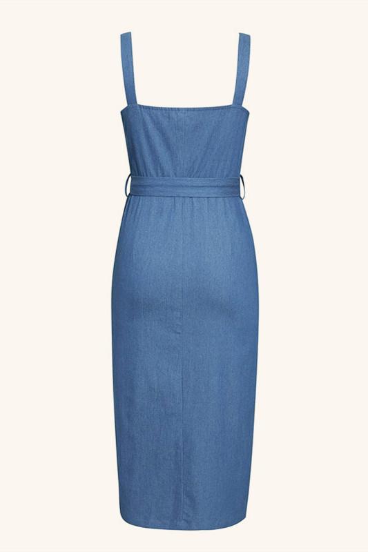 Sleeveless Button Long Denim Dress