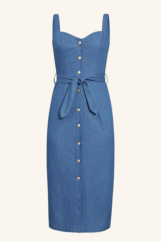 Sleeveless Button Long Denim Dress