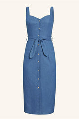 Sleeveless Button Long Denim Dress