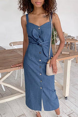 Sleeveless Button Long Denim Dress