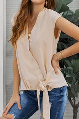 Sleeveless Deep V-collar Knotted Shirt