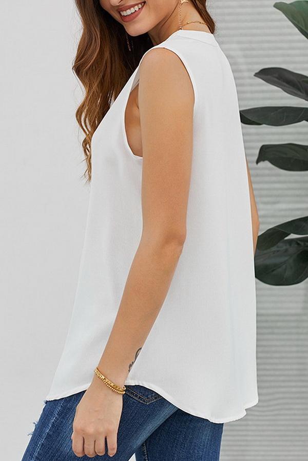 Sleeveless V-neck Single-button Pure-color Blouse