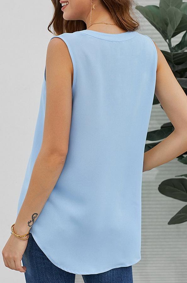Sleeveless V-neck Single-button Pure-color Blouse