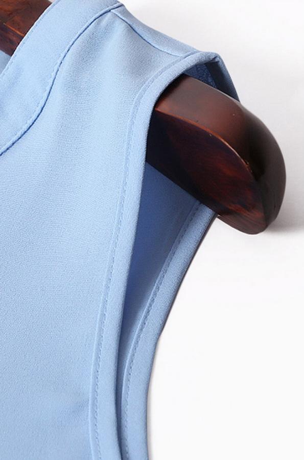 Sleeveless V-neck Single-button Pure-color Blouse