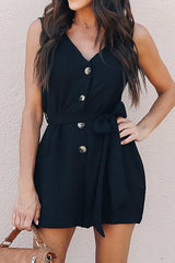 Slim V-collar Pore-color Jumpsuit