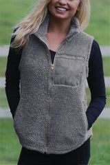 Turn-down Collar Fluffy Zipper Waistcoat