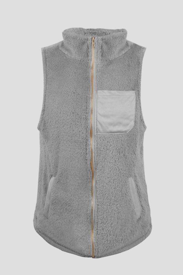 Turn-down Collar Fluffy Zipper Waistcoat