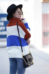 Turndown Collar Stripped Loose Pullover