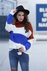 Turndown Collar Stripped Loose Pullover