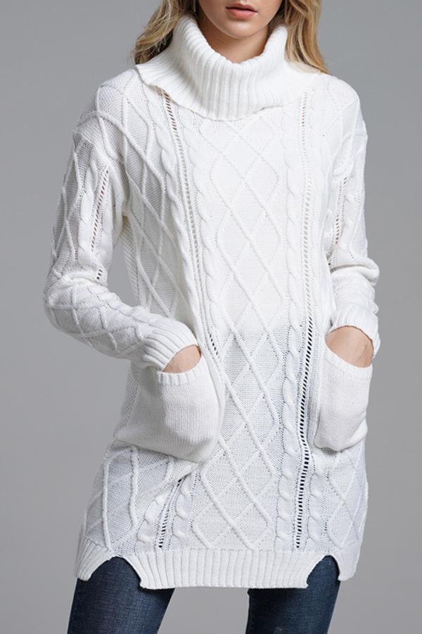 Turtleneck Long Knitting Split Sweater