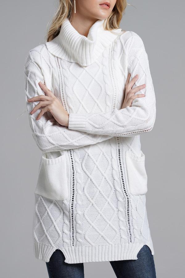 Turtleneck Long Knitting Split Sweater