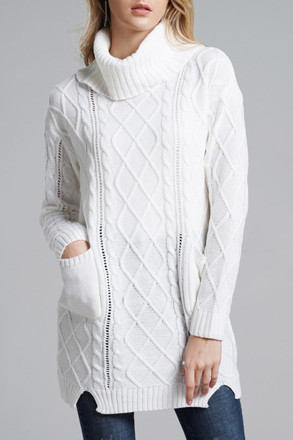 Turtleneck Long Knitting Split Sweater