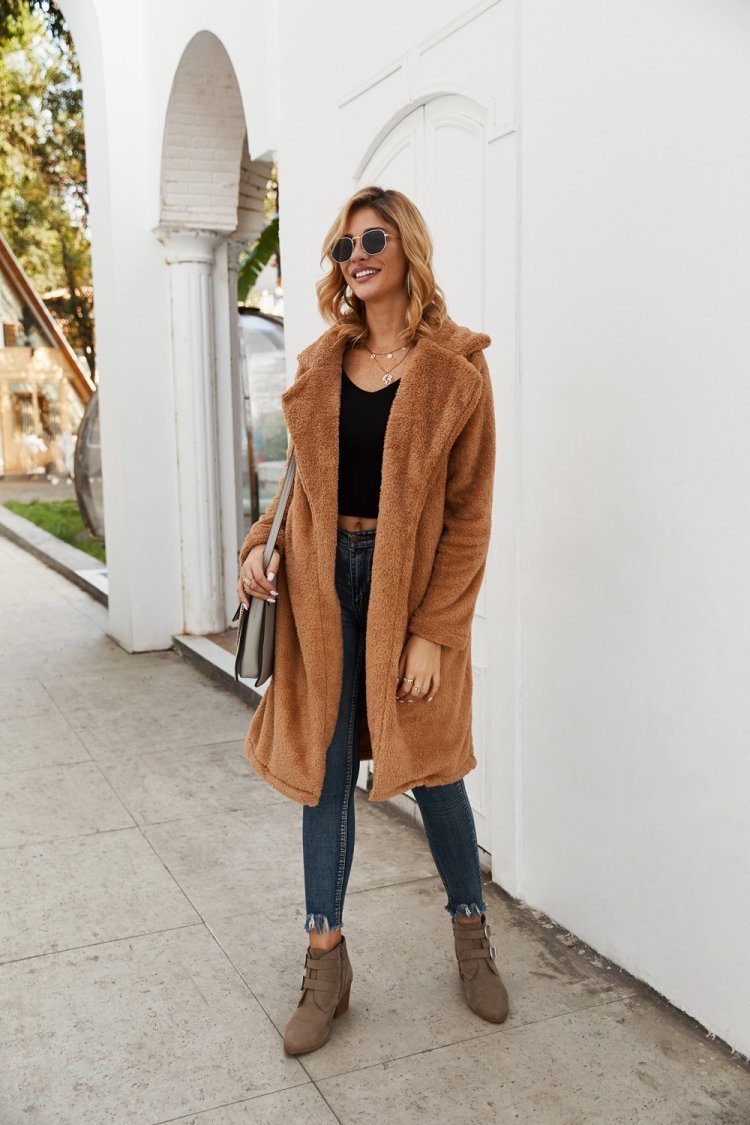 Tweed Lapel Pocket Brown Coat