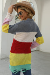 U-neck Contrast Patchwork With Torn Hem Pullover