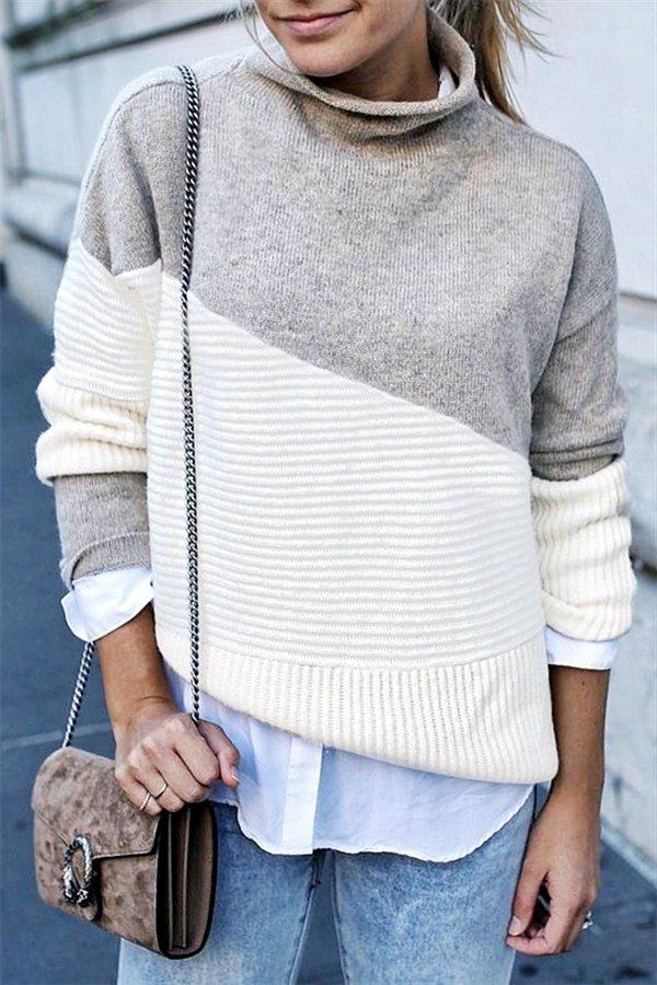 Unique Patchwork Turtleneck Sweater