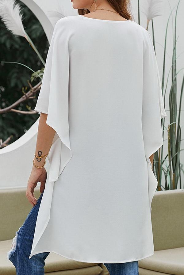 V-collar Batwing Sleeve Chiffon Shirt