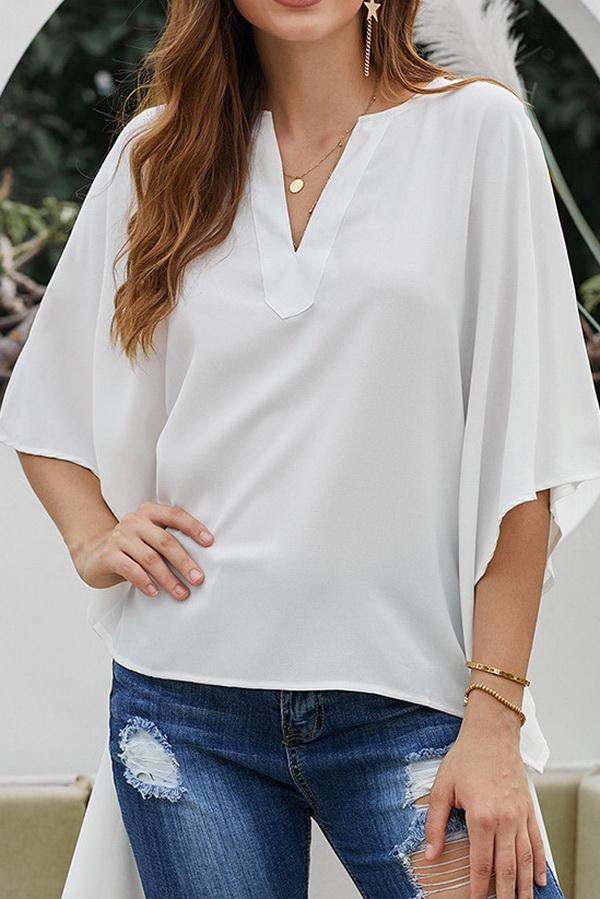 V-collar Batwing Sleeve Chiffon Shirt