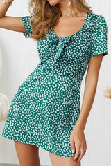 V Neck Bow Knot Short-sleeved Dress